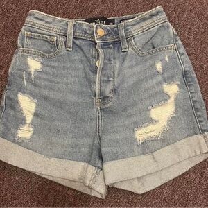 Hollister Women's Ripped Jean Shorts - Light Blue